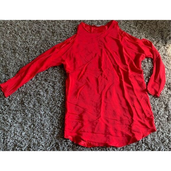 AMANDA UPRICHARD red Cold Shoulder SILK TUNIC TOP MINI Dress sz XS P - Picture 1 of 5